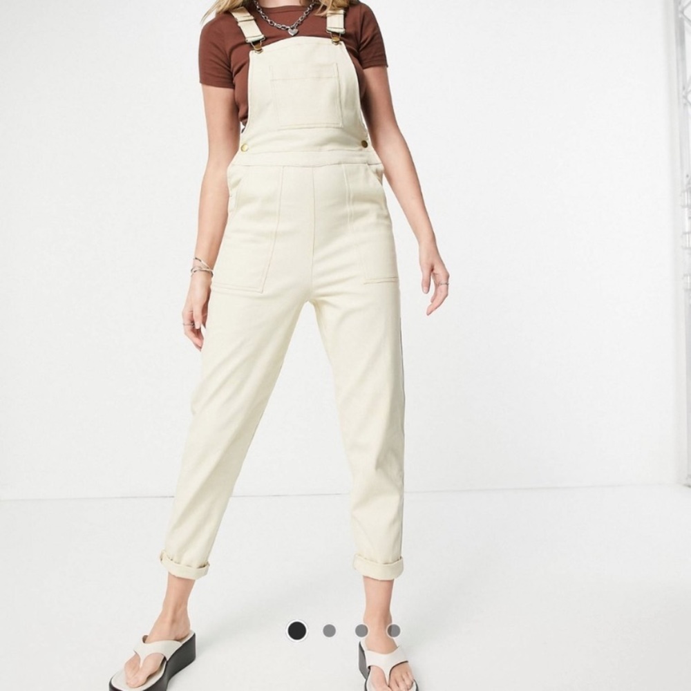 Cream Twill High Waisted Overalls